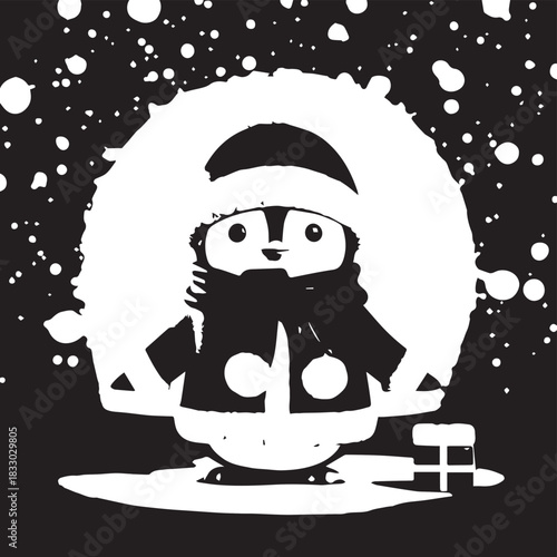Snowy Night Scene With a Cozy Ninja Character Wearing Winter Gear.