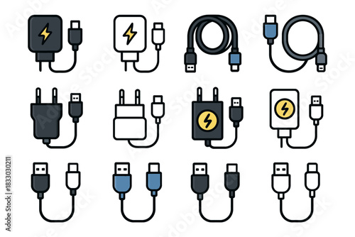 Collection of various usb and charger plug icons.
