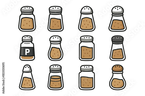 Set of varied salt and pepper shakers collection.