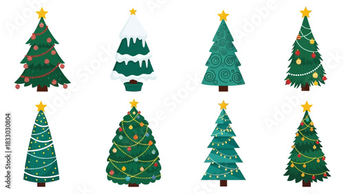 Christmas tree silhouette clipart set. Black Christmas tree drawing clip art collection in white background for xmas season pine tree flat icon decoration vector 