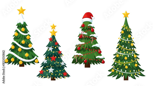 Christmas tree silhouette clipart set. Black Christmas tree drawing clip art collection in white background for xmas season pine tree flat icon decoration vector 