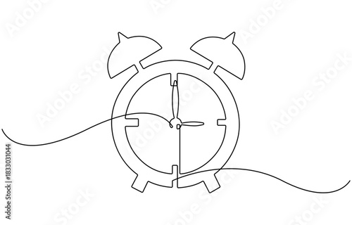 Continuous one line drawing of vintage alarm clock vector design.