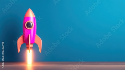 Startup entrepreneur launching glowing rocket with growth ico standard in innovative tech environment