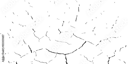 High-contrast cracked earth texture in black and white, showing dry, fractured soil patterns. Ideal for backgrounds, environmental concepts, drought themes, and vector texture design.
