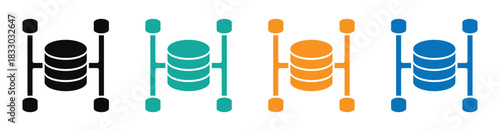 Database icon set. database storage sign. Flat illustration of vector icon on white background. Organized database icons in various colors for data management solutions.
