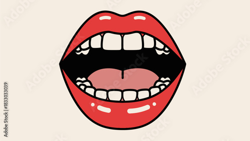 Anatomy of the Mouth: A detailed illustration of the open human mouth, revealing the teeth, tongue, and throat in a clear and educational depiction.