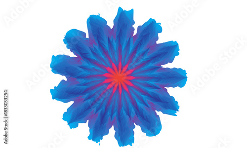 A vibrant blue flower with a red center, isolated on, showcasing its intricate petal arrangement and captivating color contrast in a simple composition