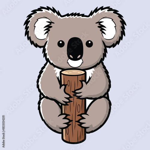 Adorable cartoon koala bear hugging a log simple vector graphic