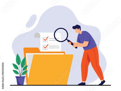 Man Searching Data Files Audit Inspection Magnifying Glass