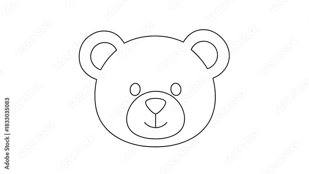 Fototapeta premium Cute Cartoon Bear Face Drawing on White Background