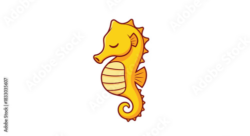 Cute yellow cartoon seahorse with closed eyes, illustrated in a simple and charming style. This sweet and sleepy sea creature is isolated on a white background, perfect for nursery and kids' designs.