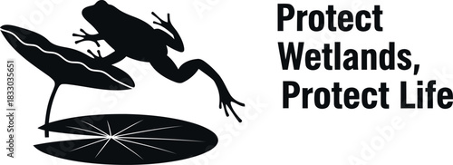 Protect wetlands, protect life ecological frog silhouette concept