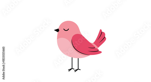 Simple and sweet illustration of a cute little pink bird with closed eyes, standing calmly on a clean, isolated white background.