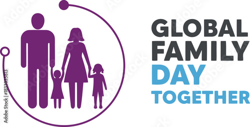 Global family day celebration with parents and children icon design