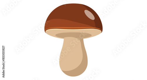 Simple and clean vector illustration of a single brown porcini mushroom with a thick stem, isolated on a white background.