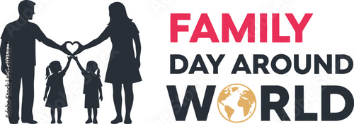 Family day around the world: parents and kids forming heart