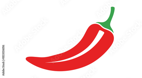 Simple and bold icon of a red hot chili pepper with a green stem, isolated on a clean, plain white background illustration.