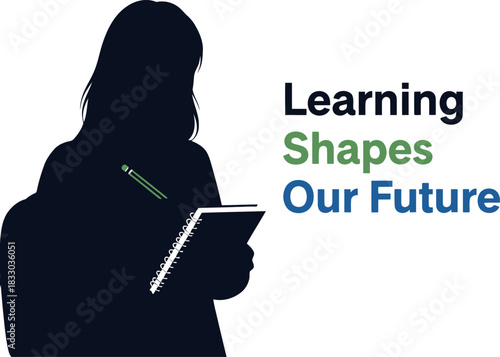 Learning shapes our future, student writing notes illustration