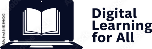Digital learning for all, laptop with open book icon on screen