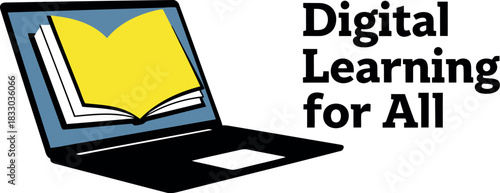 Digital learning for all via laptop and open book on screen