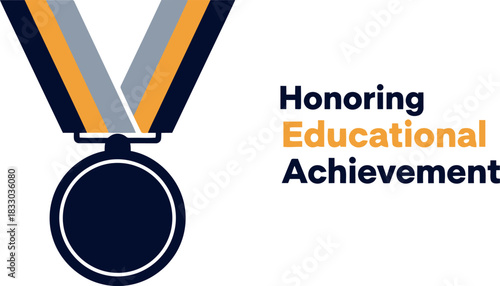 Gold and blue award medal with ribbon for educational success