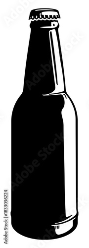 Black silhouette of a glass bottle of beer or another drink without background.