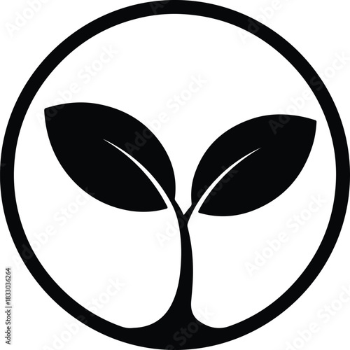 Illustration of growing plant leaves inside a circle silhouette vector