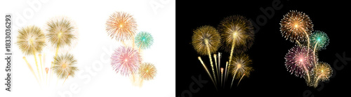 PNG image of Vibrant fireworks display illuminates the night sky with bursts of color and light creating a festive atmosphere perfect for celebrations and special events on transparent background