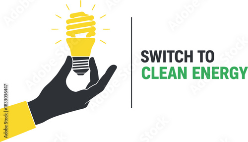 Hand holding glowing cfl light bulb, promoting clean energy switch