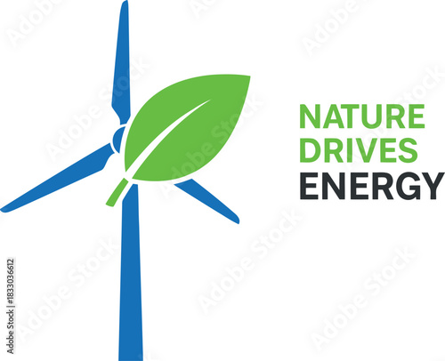 Nature drives energy: wind turbine and leaf icon for eco power