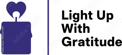 Gratitude candle icon with heart flame, inspirational design