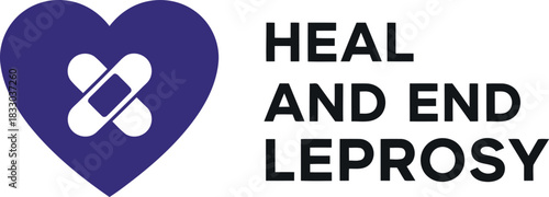 Heal and end leprosy logo, heart with crossed band-aids symbol