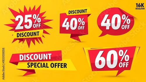Set of Vector Discount Badges 25%, 40%, and 60% Off