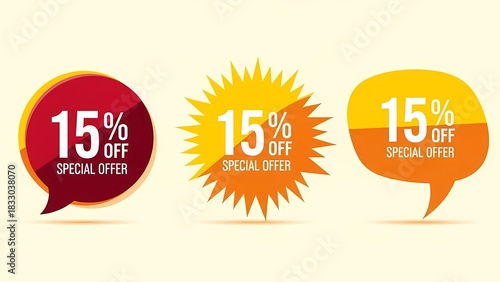 Set of 15% Off Special Offer Badges for E-commerce