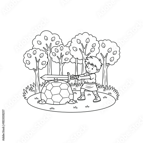 The Boy and the Magic Sword Coloring Page