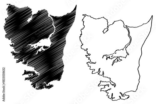Graham island (Canada, British Columbia Province, North America, Haida Gwaii Archipelago) map vector illustration, scribble sketch Graham map