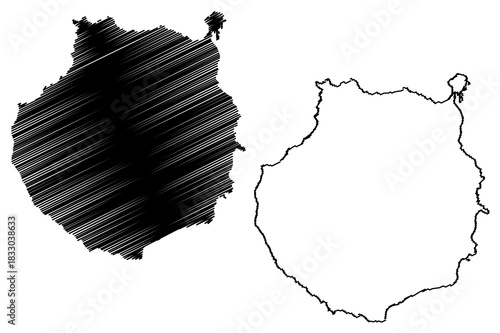 Gran Canaria island (Kingdom of Spain, Canary Islands) map vector illustration, scribble sketch Grand Canary map