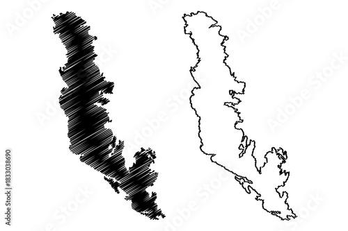 Graso island (Kingdom of Sweden) map vector illustration, scribble sketch Gräsö map