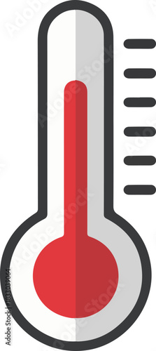 Red liquid thermometer vector icon showing high temperature for medical health or weather measurement