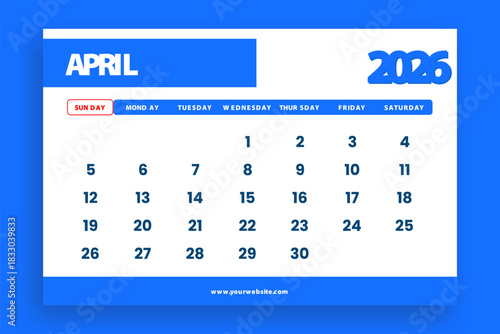 calendar april 2026 modern design