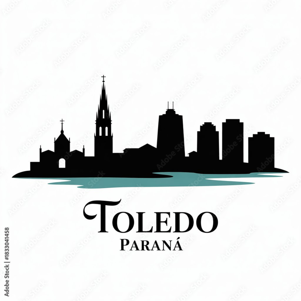 Fototapeta premium Toledo Brazil Skyline Silhouette — Western Paraná Agricultural City Vector Illustration
