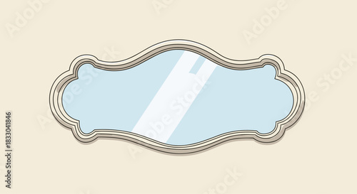 Elegant and ornate vintage mirror with a decorative, curvy frame, shown reflecting light on a soft, neutral-colored wall background.