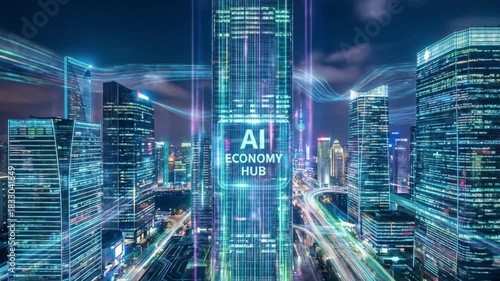 Dynamic Smart Cityscape with Ai Economy Hub and Digital Connectivity