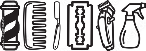 Vector Set of Barber Shop and Hairdresser Tools (Outline/Line Art)