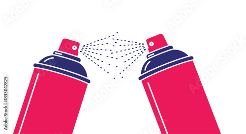 Two aerosol spray paint cans spraying towards each other, representing graffiti art, street culture, creativity, and vandalism.