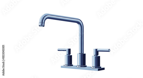 Modern chrome or stainless steel faucet with two handles for a kitchen sink or bathroom, isolated on a white background vector.