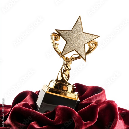 Golden Star Trophy on Red Velvet Cloth Representing Success