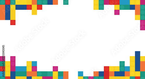 Colorful toy building block background creating a frame with a blank white space in the middle for text, perfect for kids' projects.