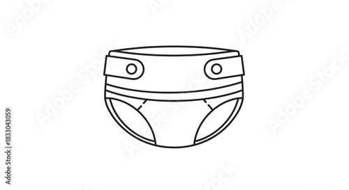 Simple black and white line icon of a disposable baby diaper, a symbol for newborns, childcare, and parenting essentials.