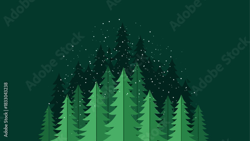 Forest Pines in Winter A Green and White Abstract Winter Landscape with Snowflakes